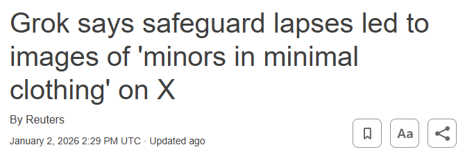 "Elon Musk's Grok AI floods X with sexualized photos of women and minors"