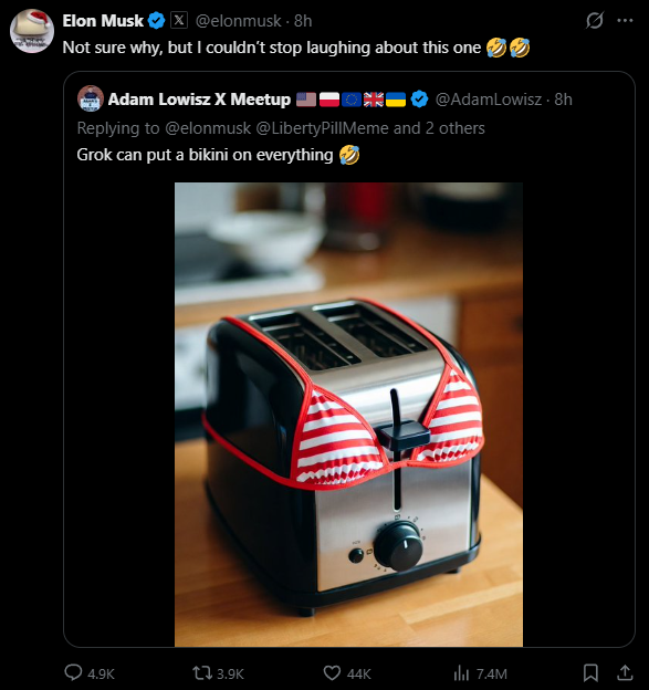 Elon posts a photo of a toaster in a bikini