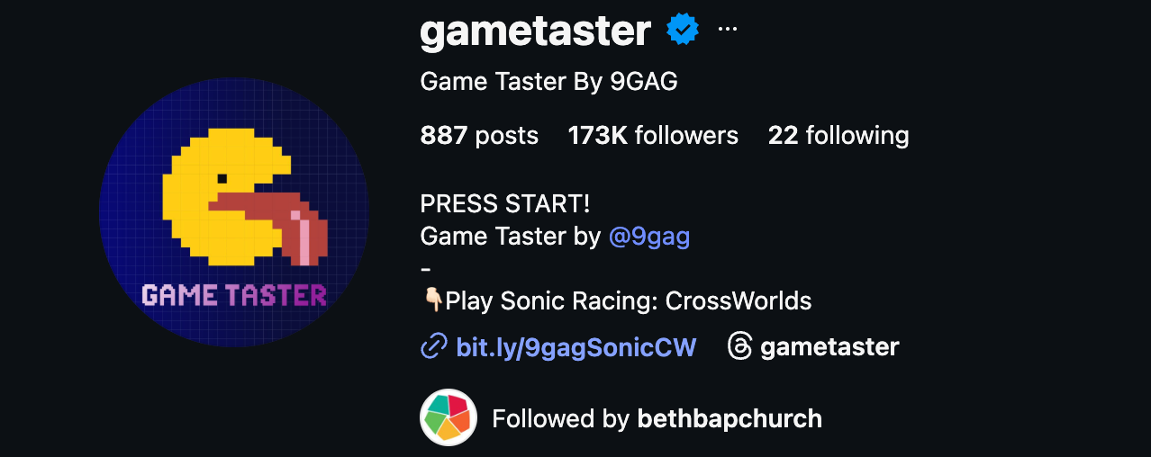 Gametaster socials followed by Bethlehem Baptist on Instagram