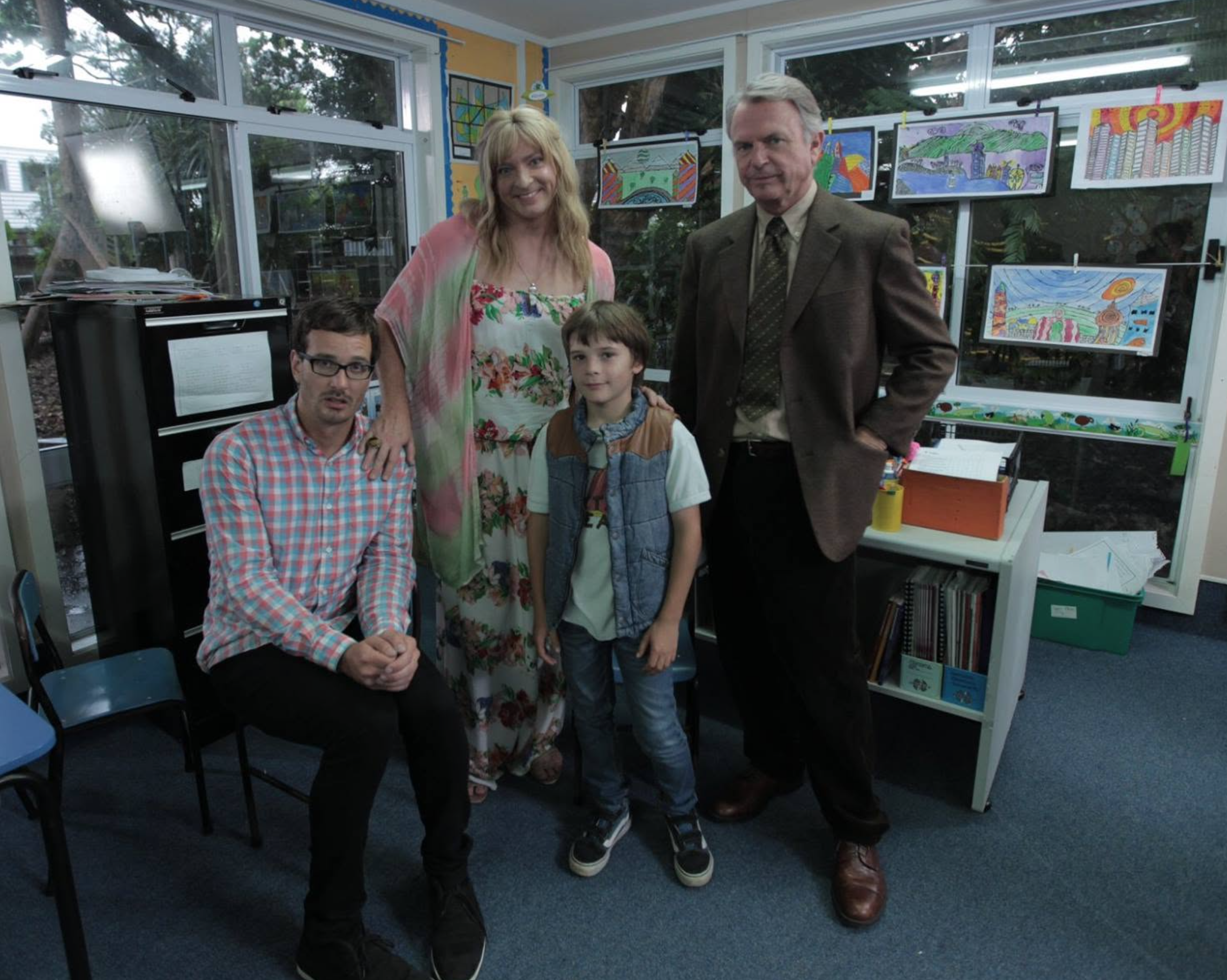 David Farrier and Sam and Rhys on set