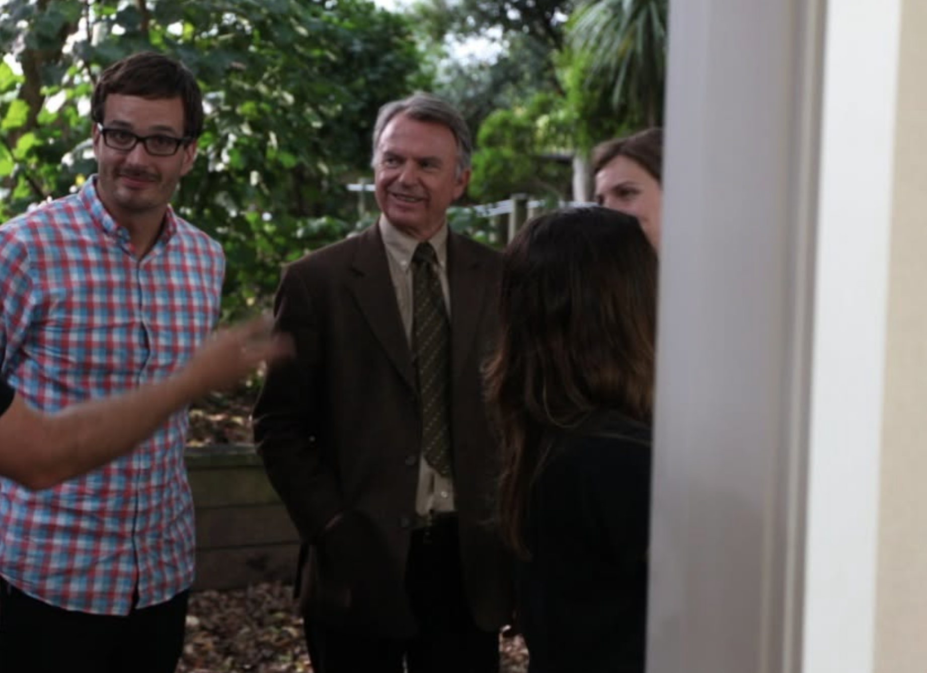 David Farrier and Sam Neill on set