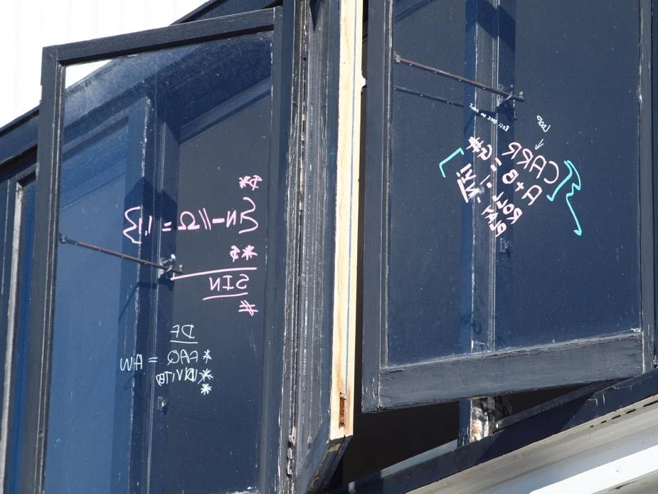 Math formulas on window in Christchurch at Terrible office