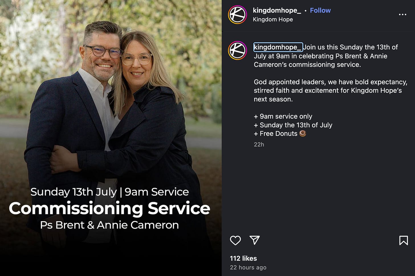 Kingdom Hope announcing Brent