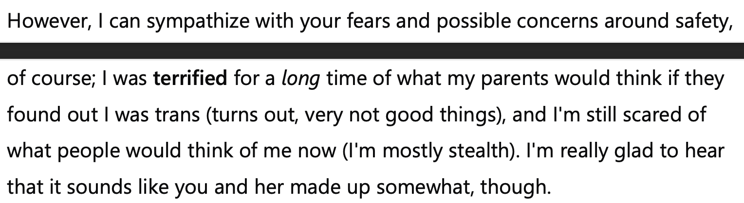 "I am glad to hear you made it up with her"