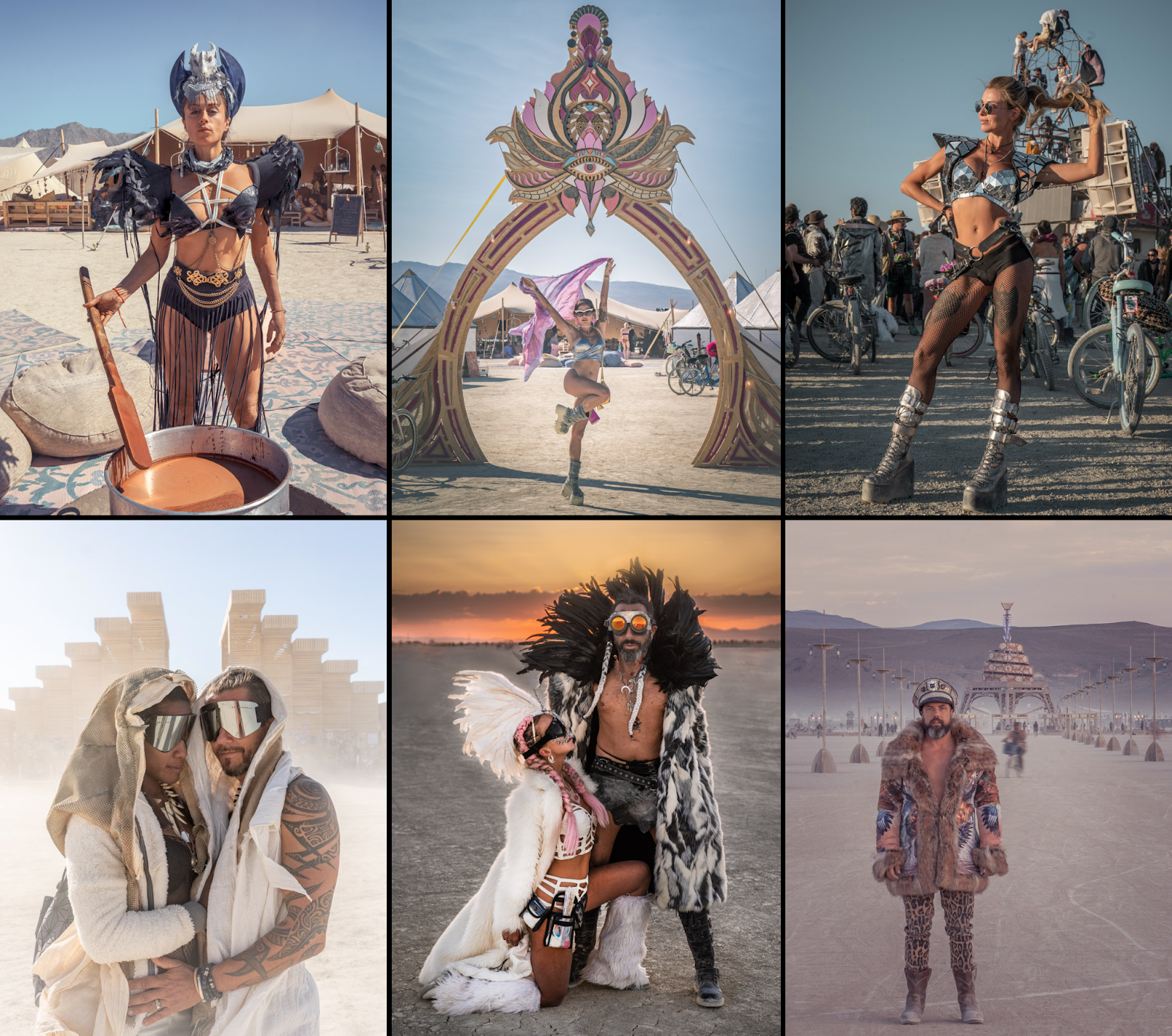 Seeby at Coachella with various women and statues
