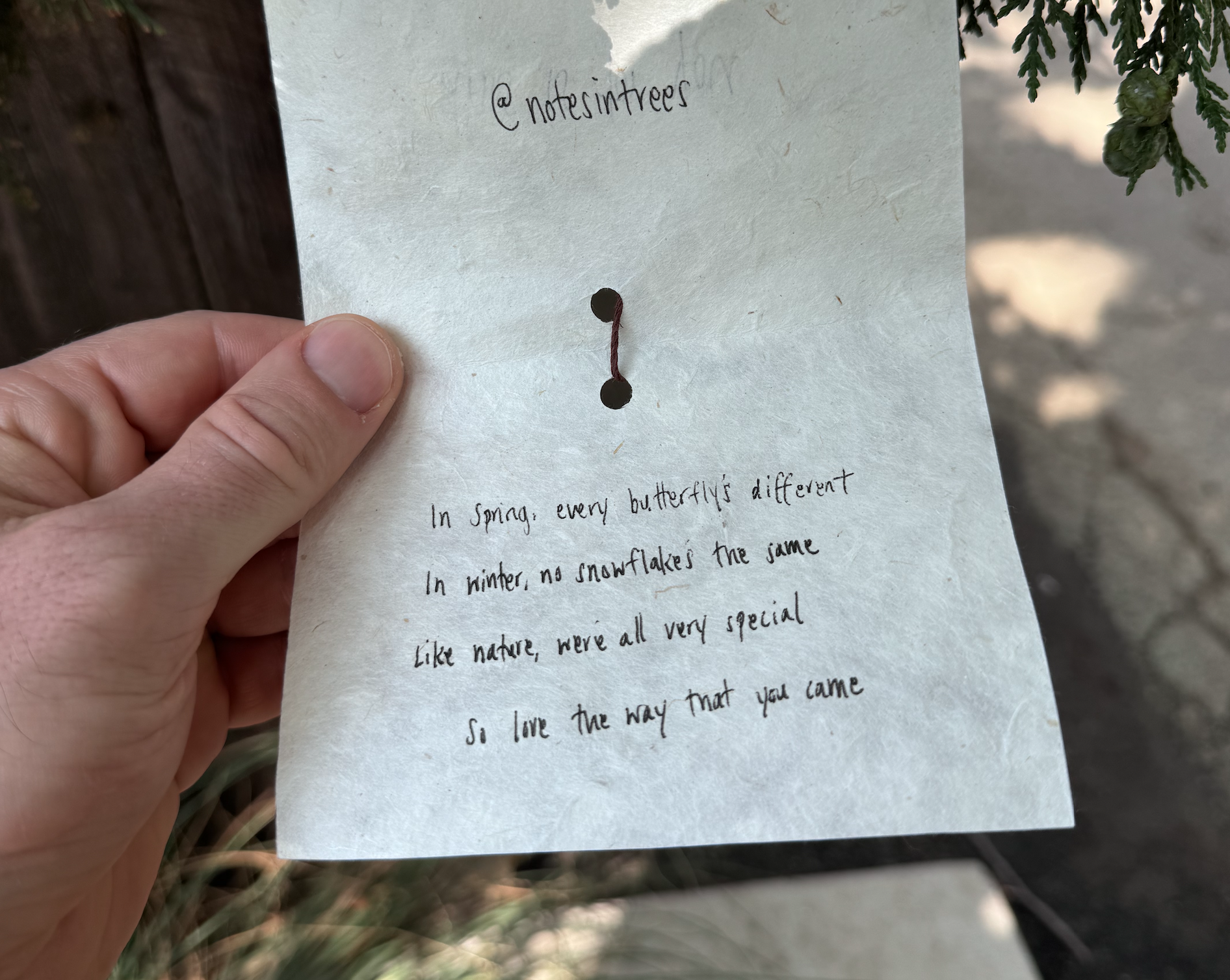 The note contains a poem