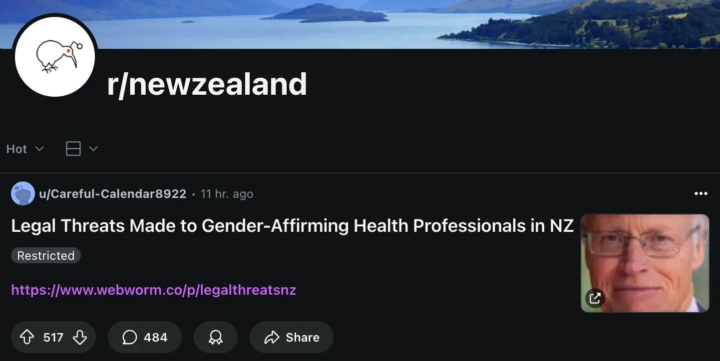 NZ Reddit posts Webworm piece