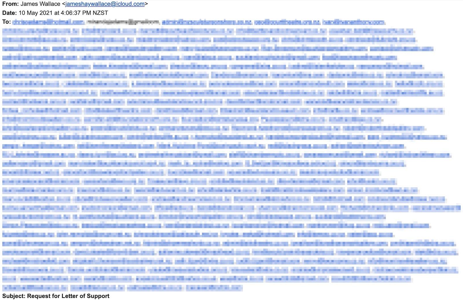 A list of blurred names