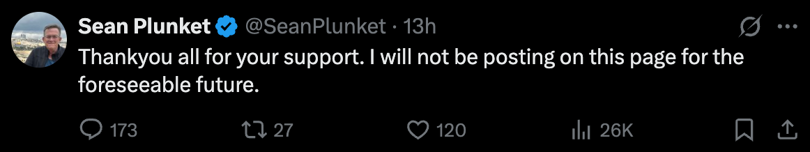 "Thanks for your support" says Sean as he leaves Twitter