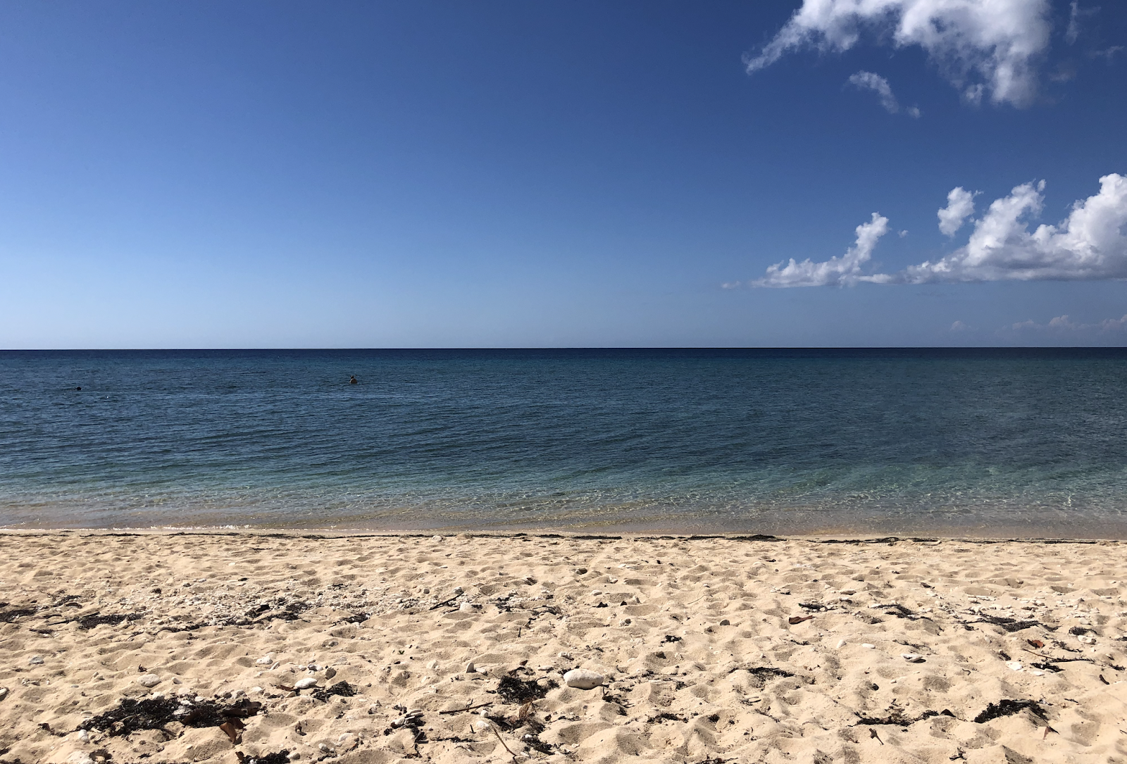 A sandy beach on a clear day, with blue lovely water!