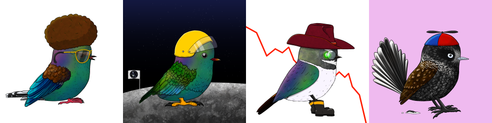 Four more of Josh's birds in hats