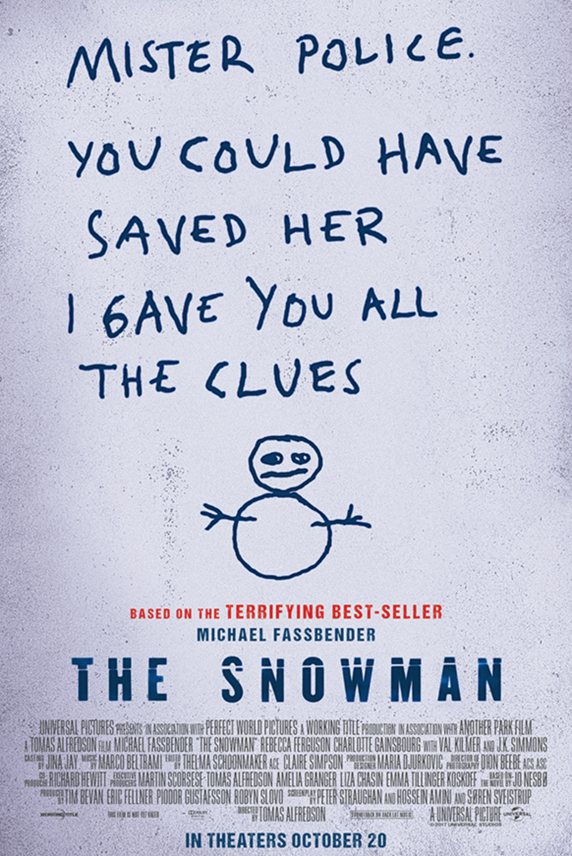 A serial killer note "Mister Police" on THE SNOWMAN movie poster