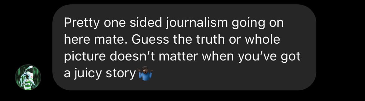 "Pretty one sided journalism going on here mate"