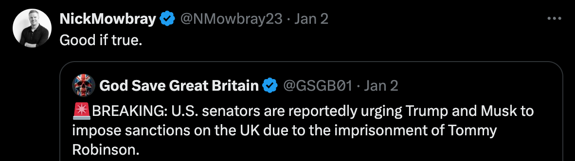 "Good if true" about a tweet about freeing Tommy