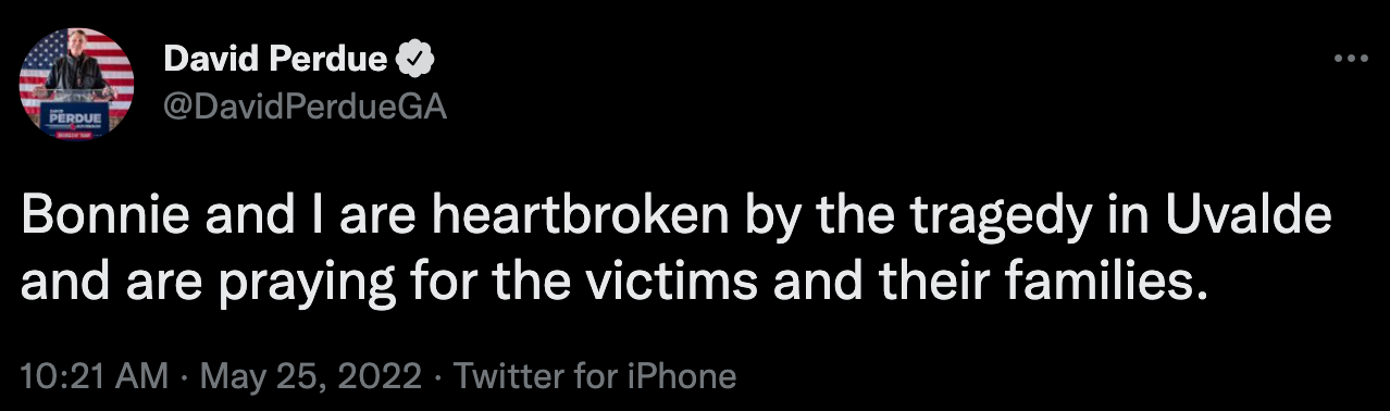 "Bonnie and I are heartbroken by the tragedy in Uvalde and are praying for the victims and their families."