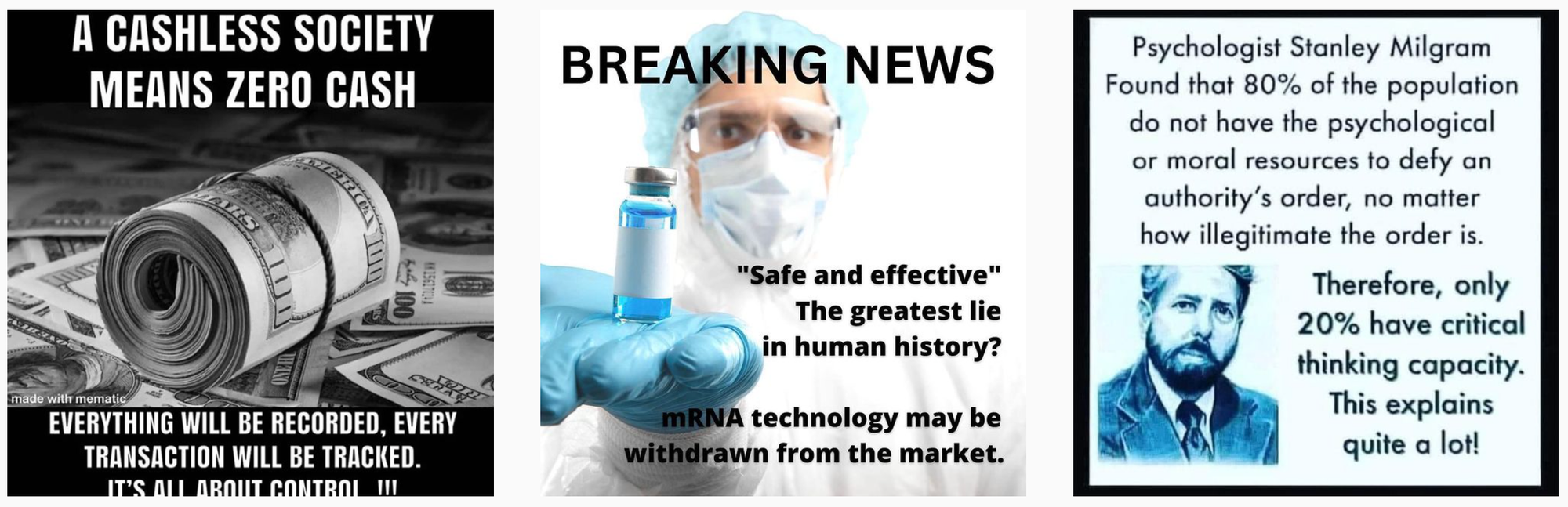 A collection of Instagram posts that are basically mRNA memes etc