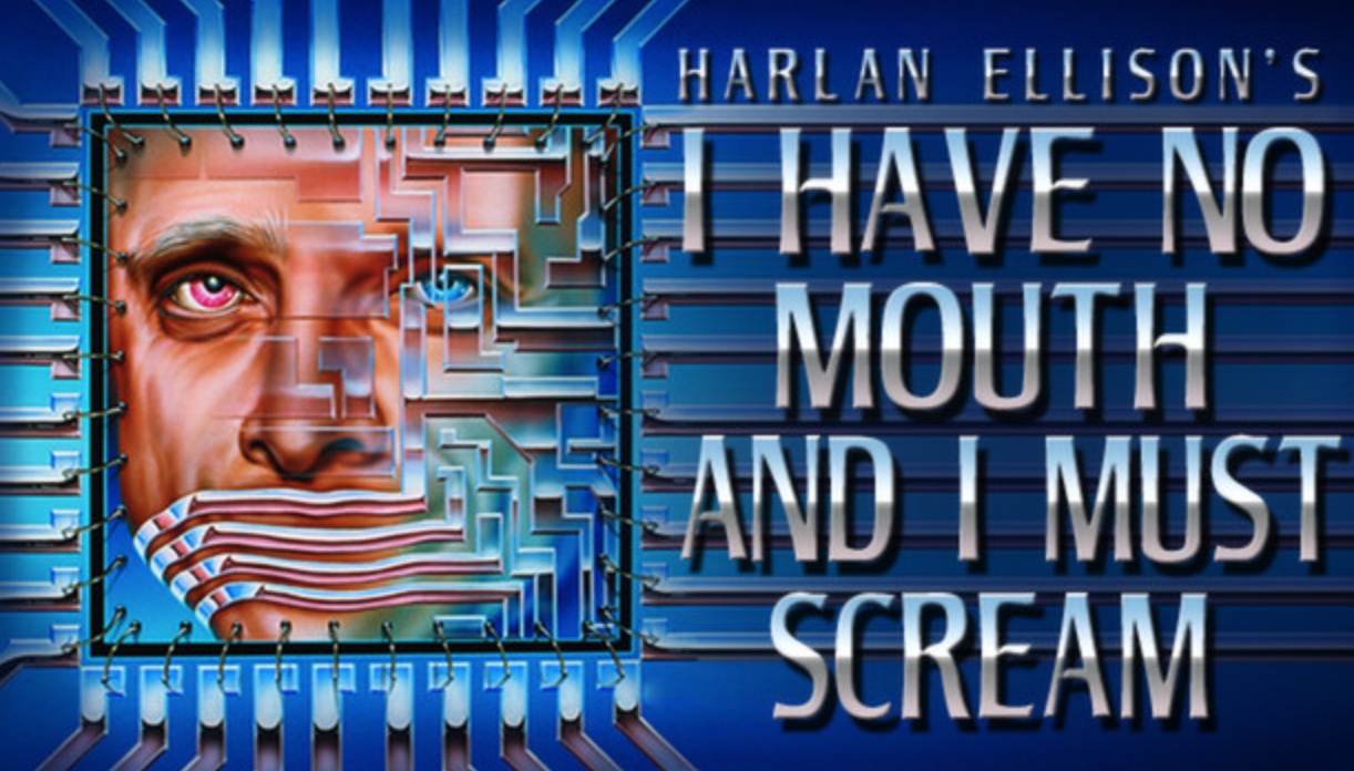 Cover of book I Have No Mouth - shows a man trapped in computer