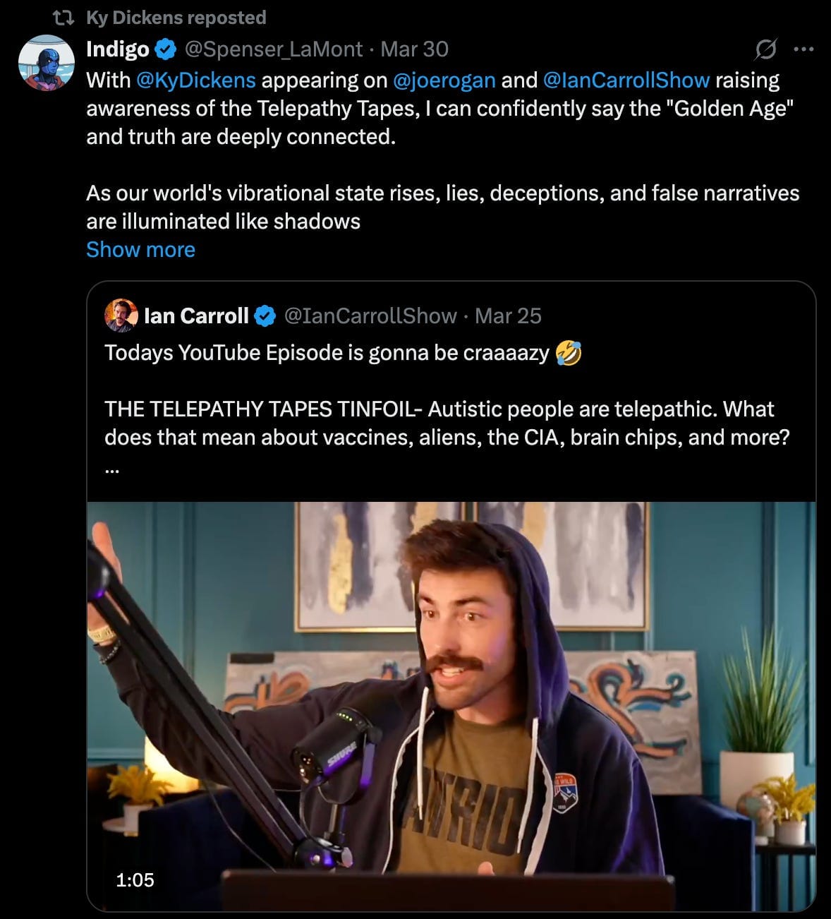 Ian Carroll talking about his love of TTT and Ky retweeting a RT of his