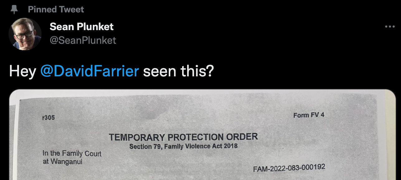 Sean tweets: "Hey @DavidFarrier seen this?" followed by the protection order