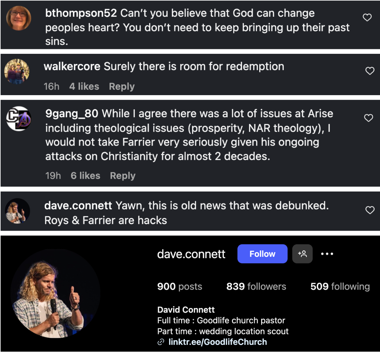 "Old news that was debunked!" "Forgive him!" etc