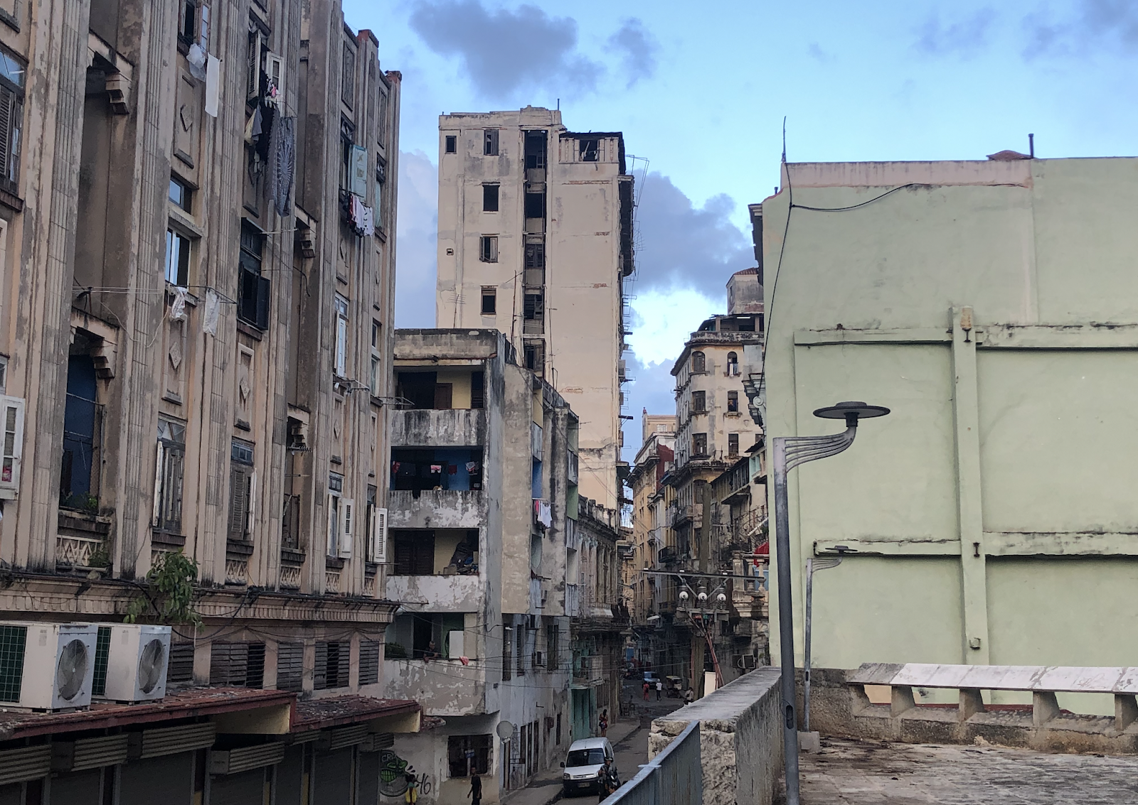 Blue sky, some beautiful old buidlings that have seen better days...