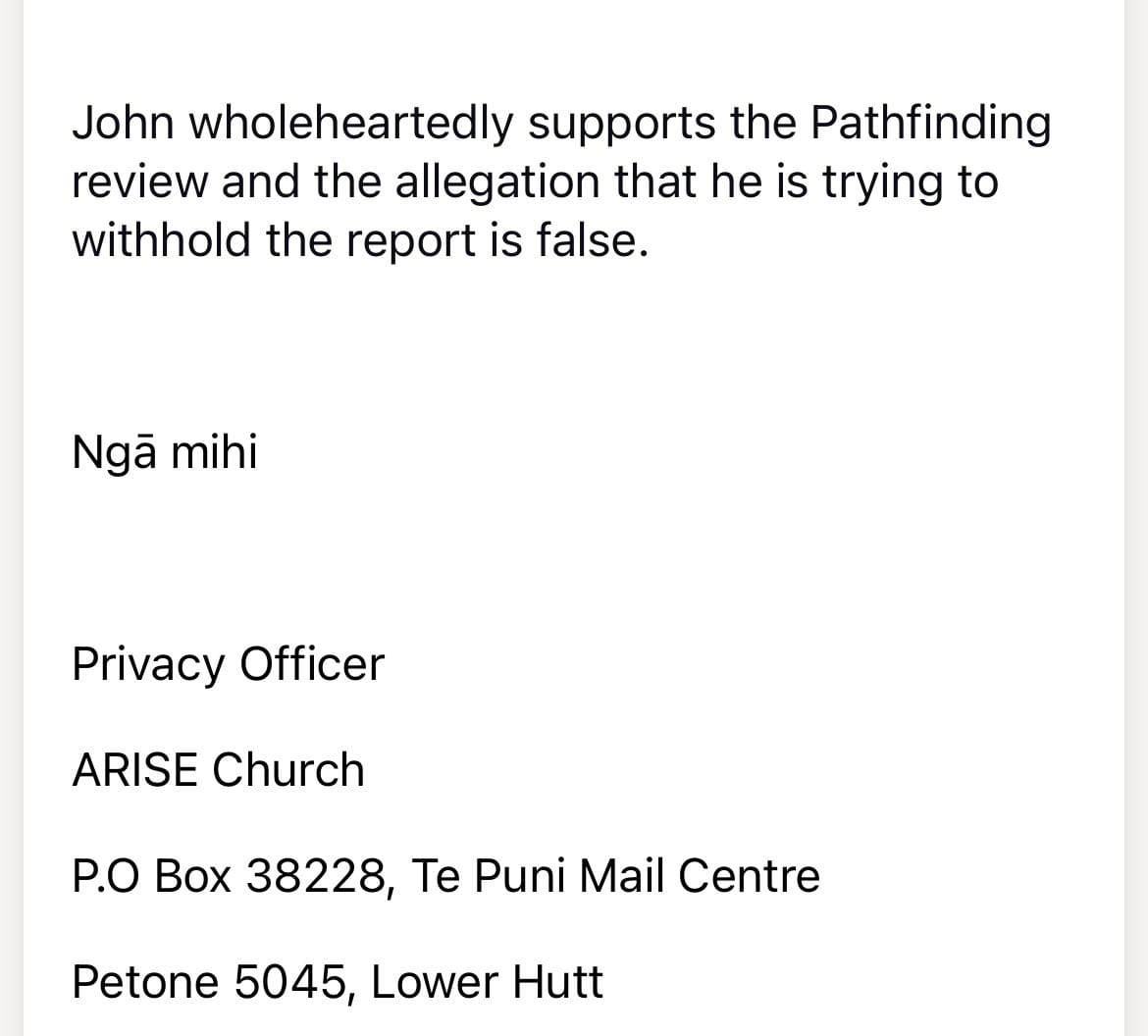 “John wholeheartedly supports the Pathfinding review and the allegation that he is trying to withhold the report is false”