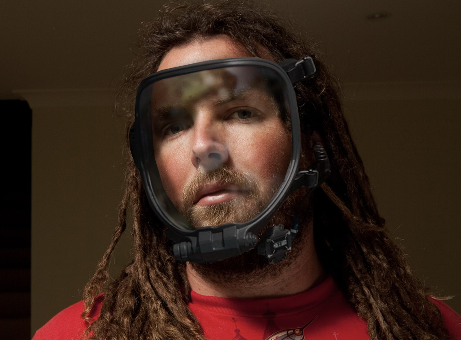 Brett in a (fake) mask