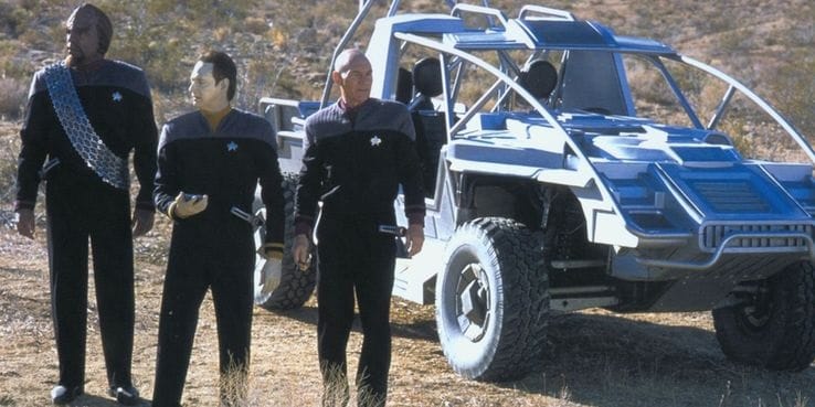 Data and Picard on a planet - as part of an away team!