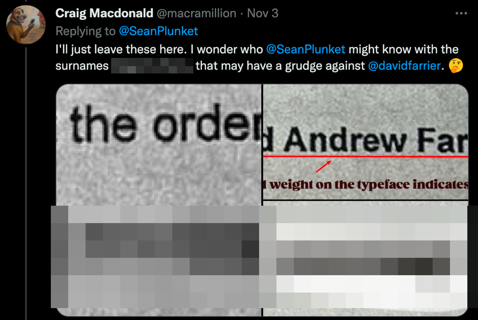 A twitter user showing that the documents Sean posted also had the names in them