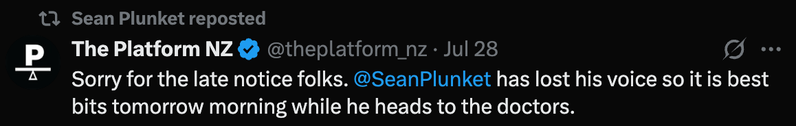 "Sean has lost his voice!"