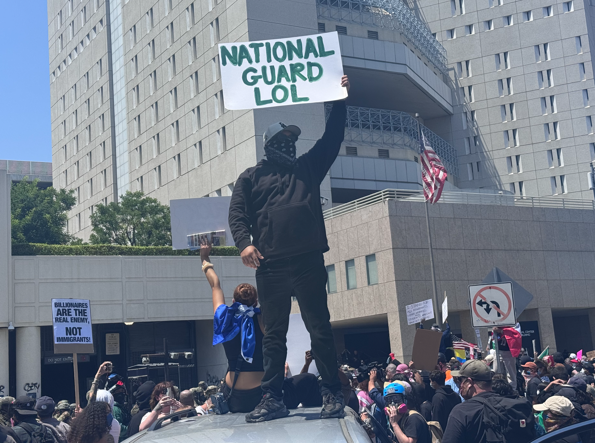 Sign reading "National Guard LOL"