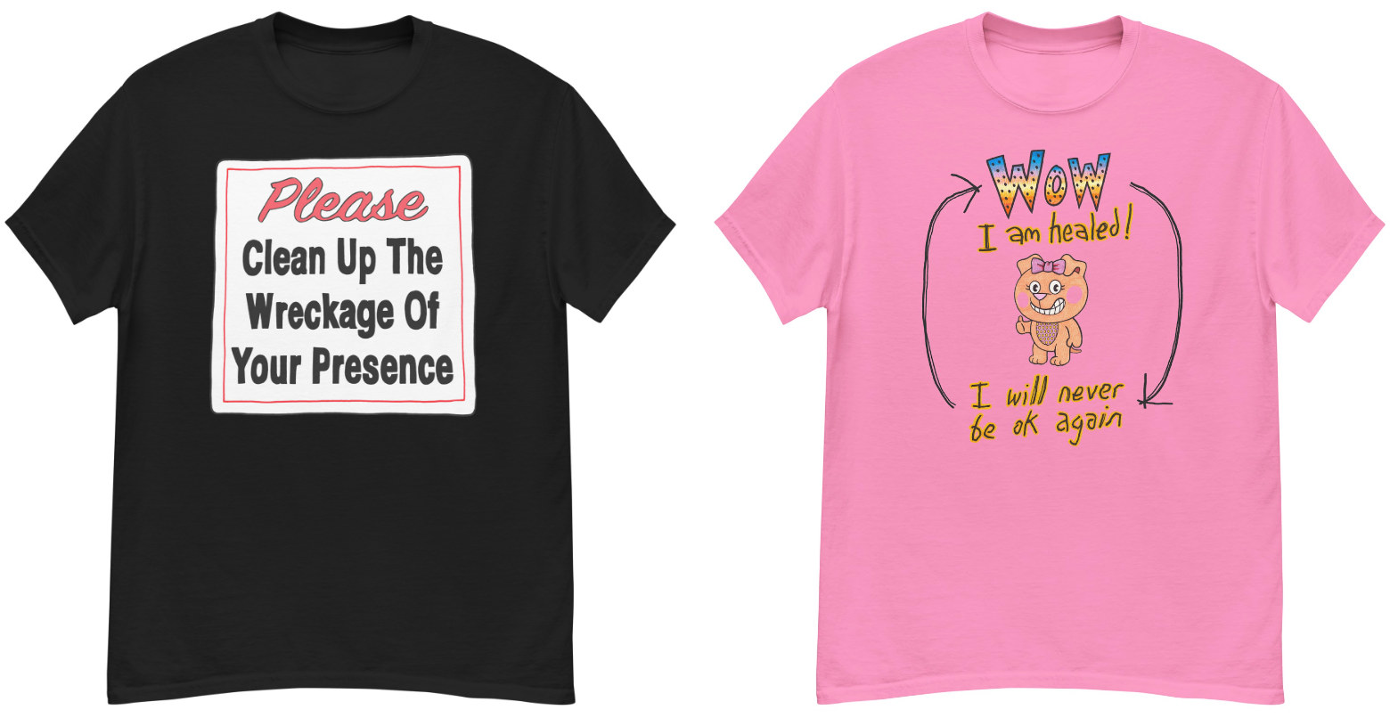 Two of the colourful new Webworm tees!