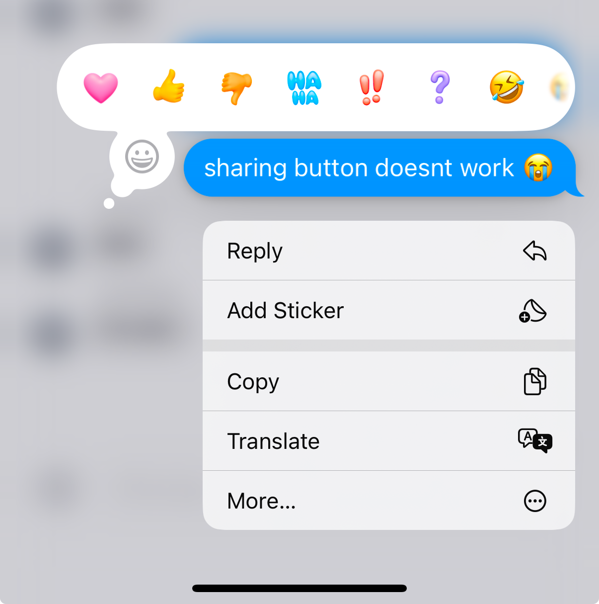 "The sharing button does not work!"