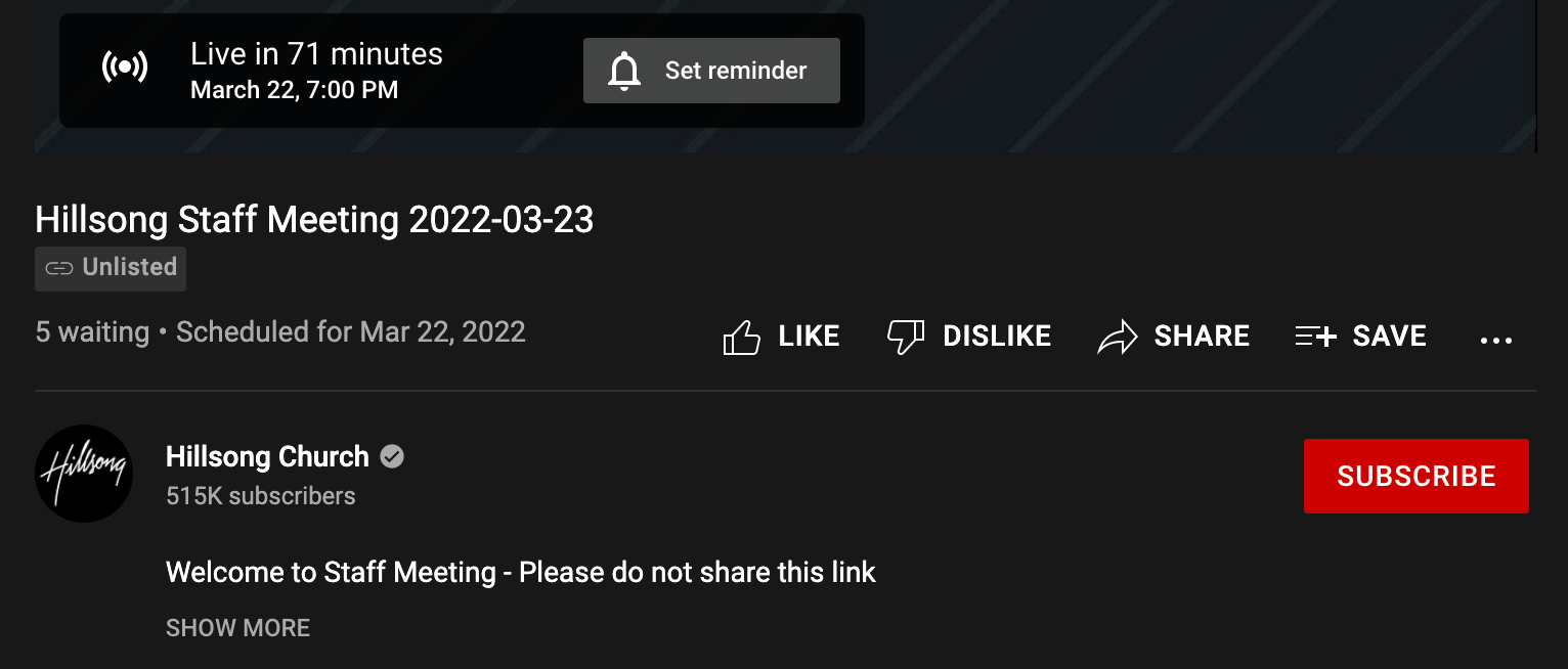 The private YouTube page