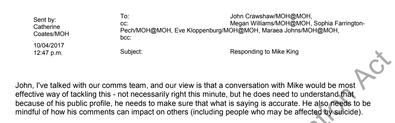 Email stating “he does need to understand that because of his public profile, he needs to make sure what he is saying is accurate”.