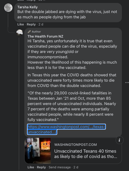 “Hi Tarsha, yes unfortunately it is true that even vaccinated people can die from the virus, especially if they are old or immunocompromised…”