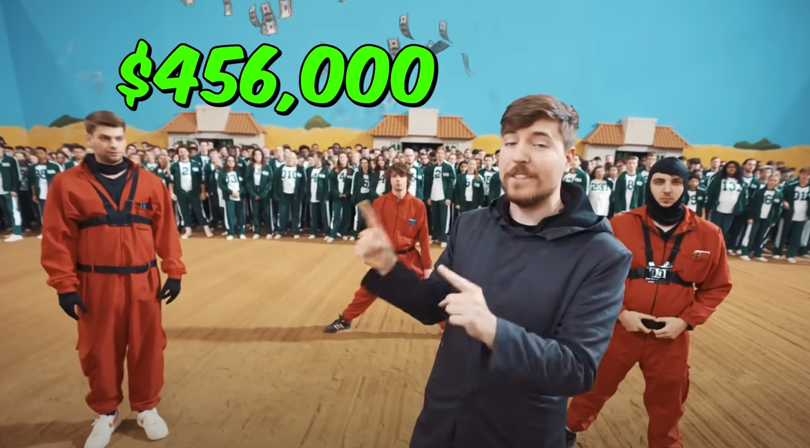 Mr Beast pointing to money