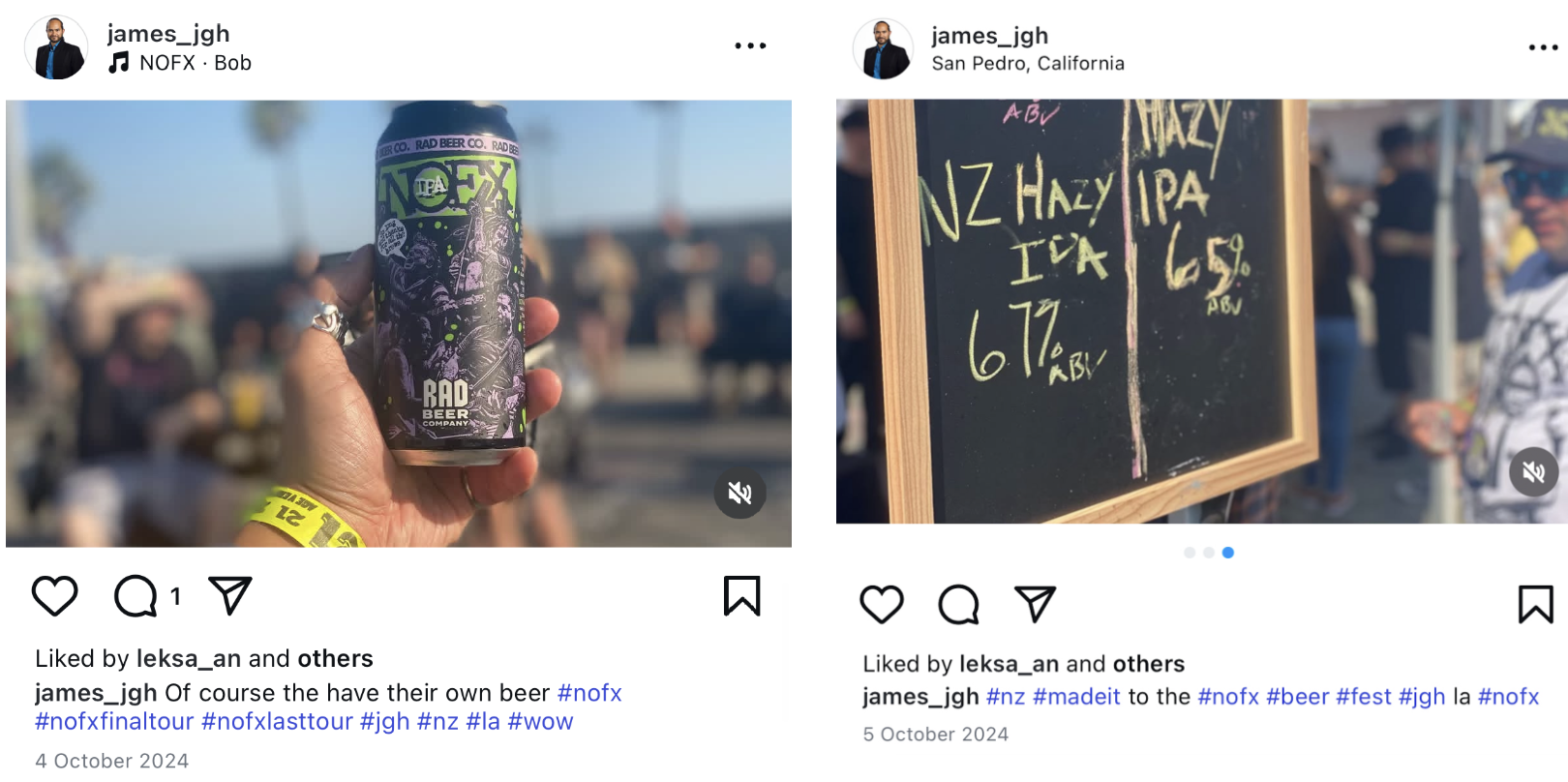 James posting photos with beer