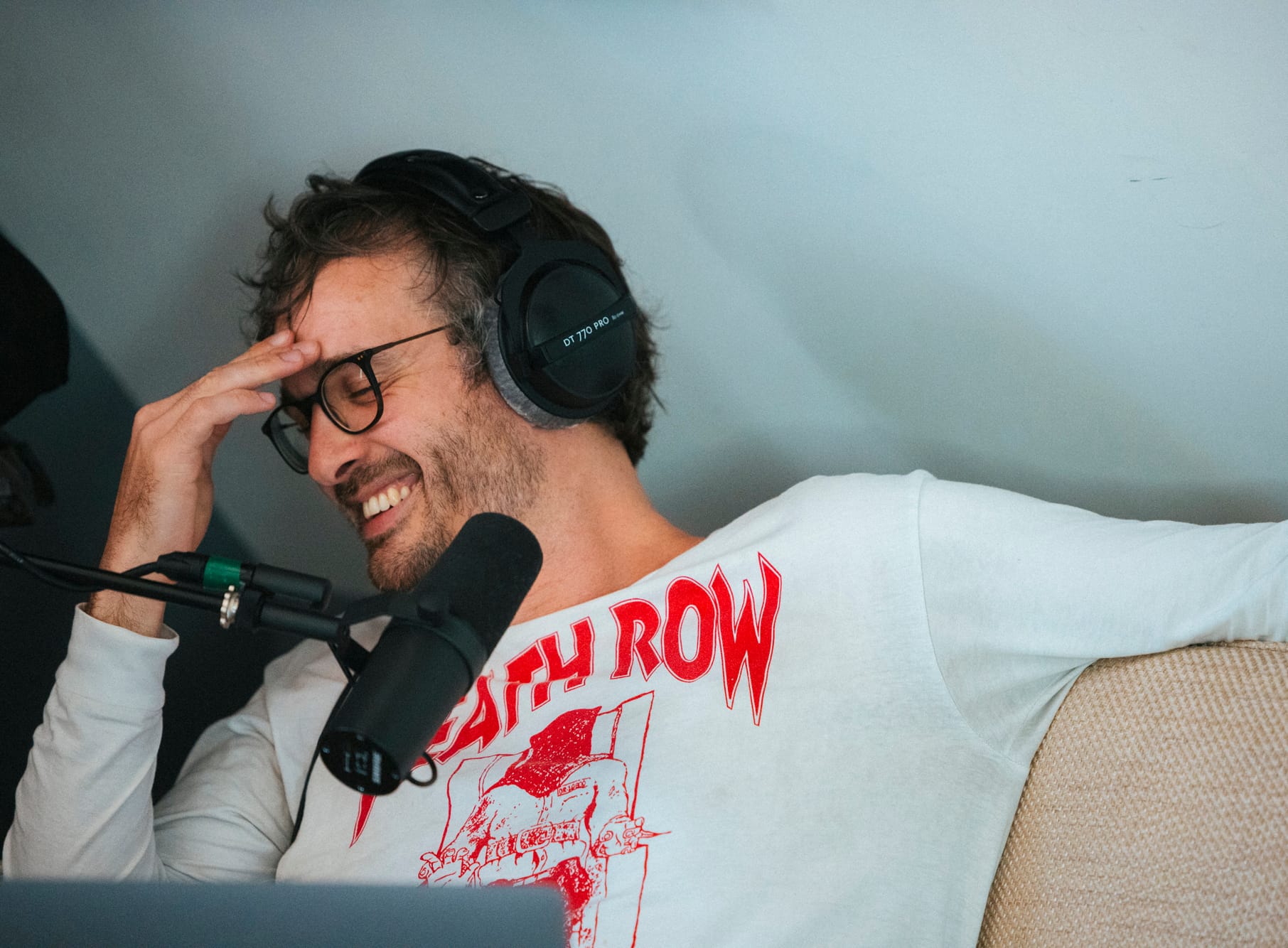 Me recording the podcast in Dax's attic