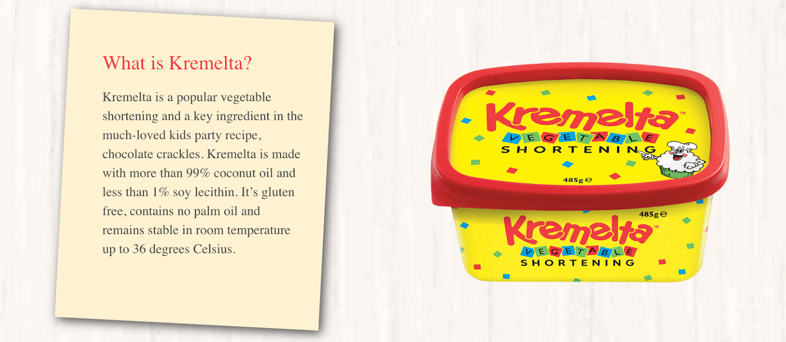 Kremelta website with a picture of the colourful tub