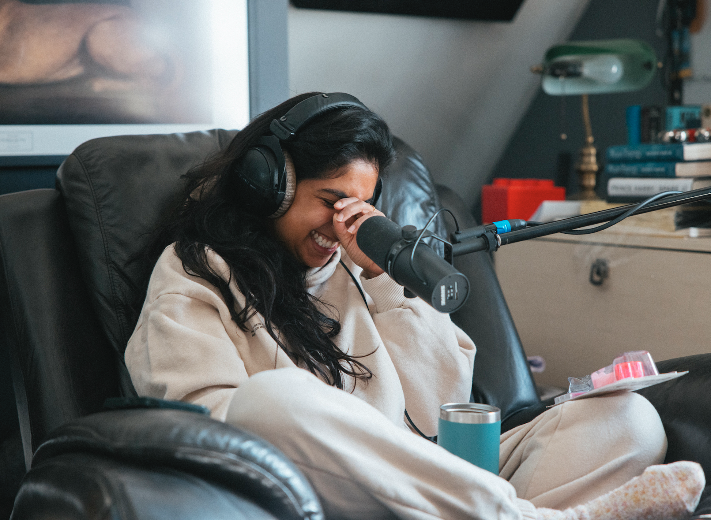Monica laughing in the attic