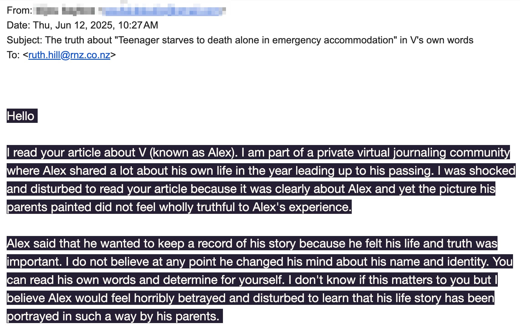 Email sent to Ruth Hill June 12 10.27am