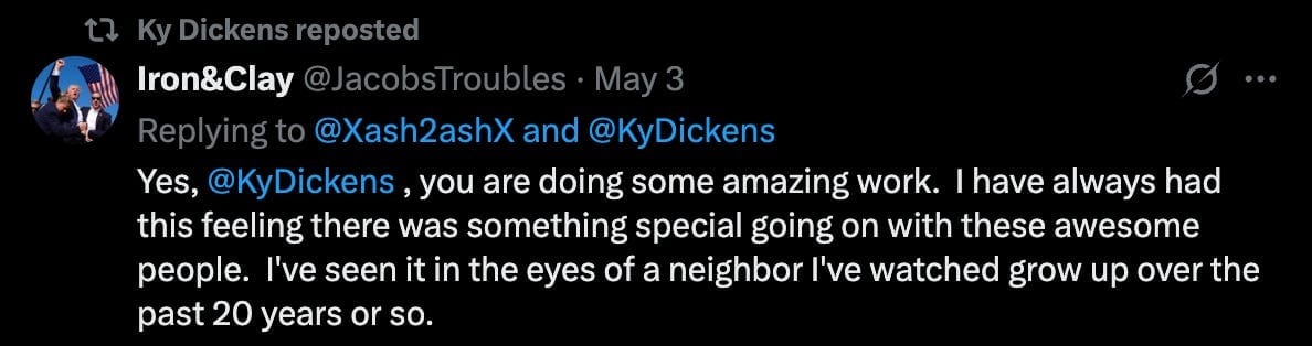 "Iron and Clay" being retweeted by Ky