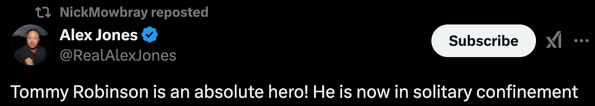 Alex Jones: "Tommy is a hero"