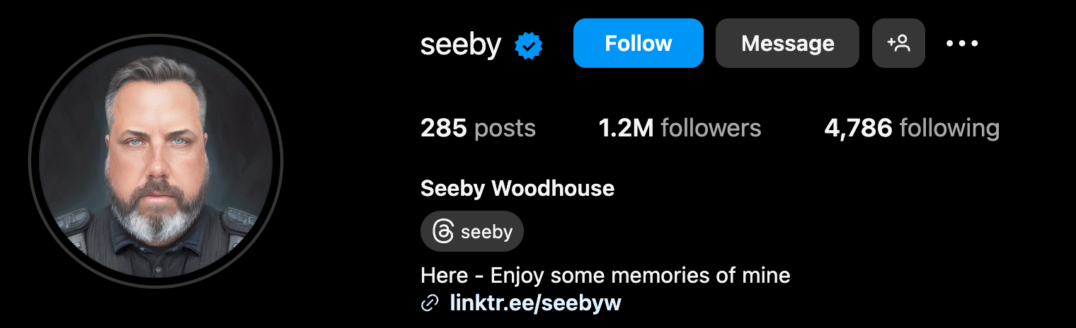 Seeby's Instagram with over a million followers