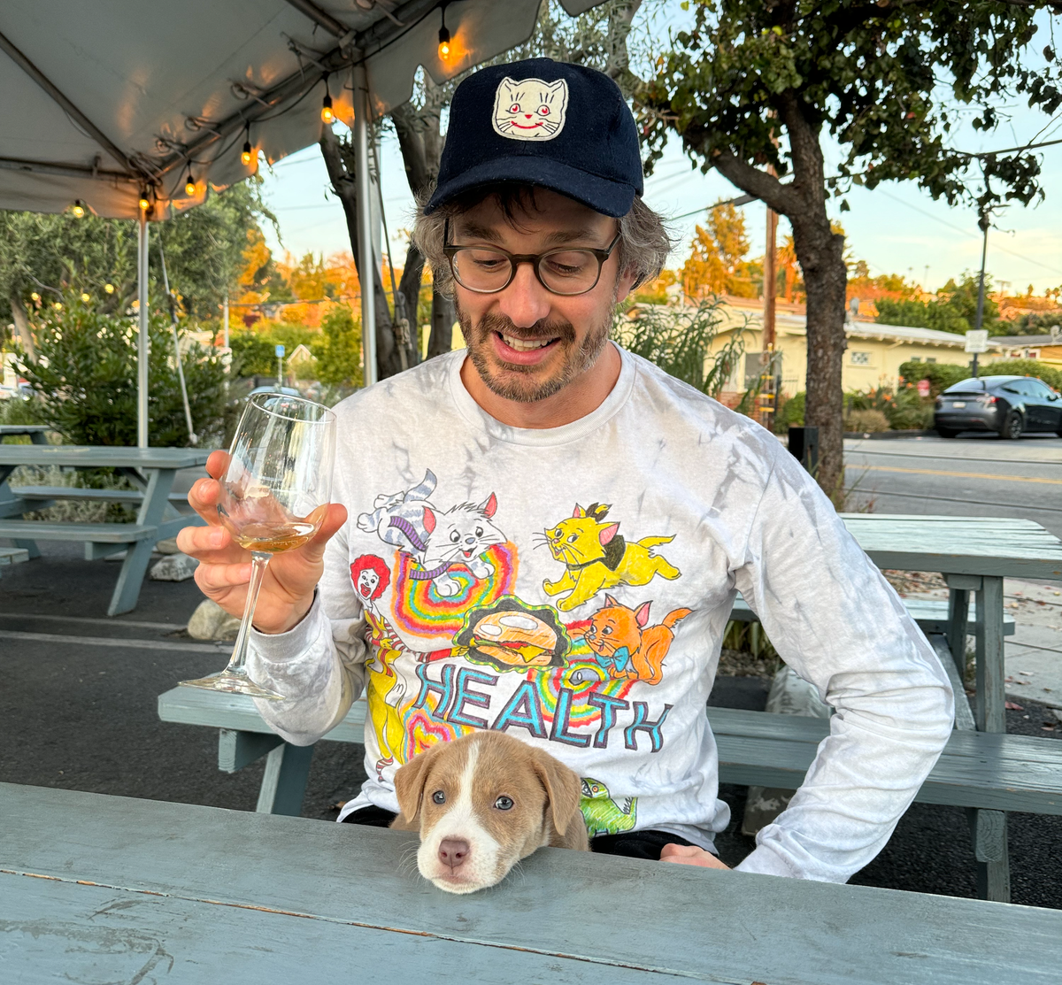 Me and a puppy saying cheers