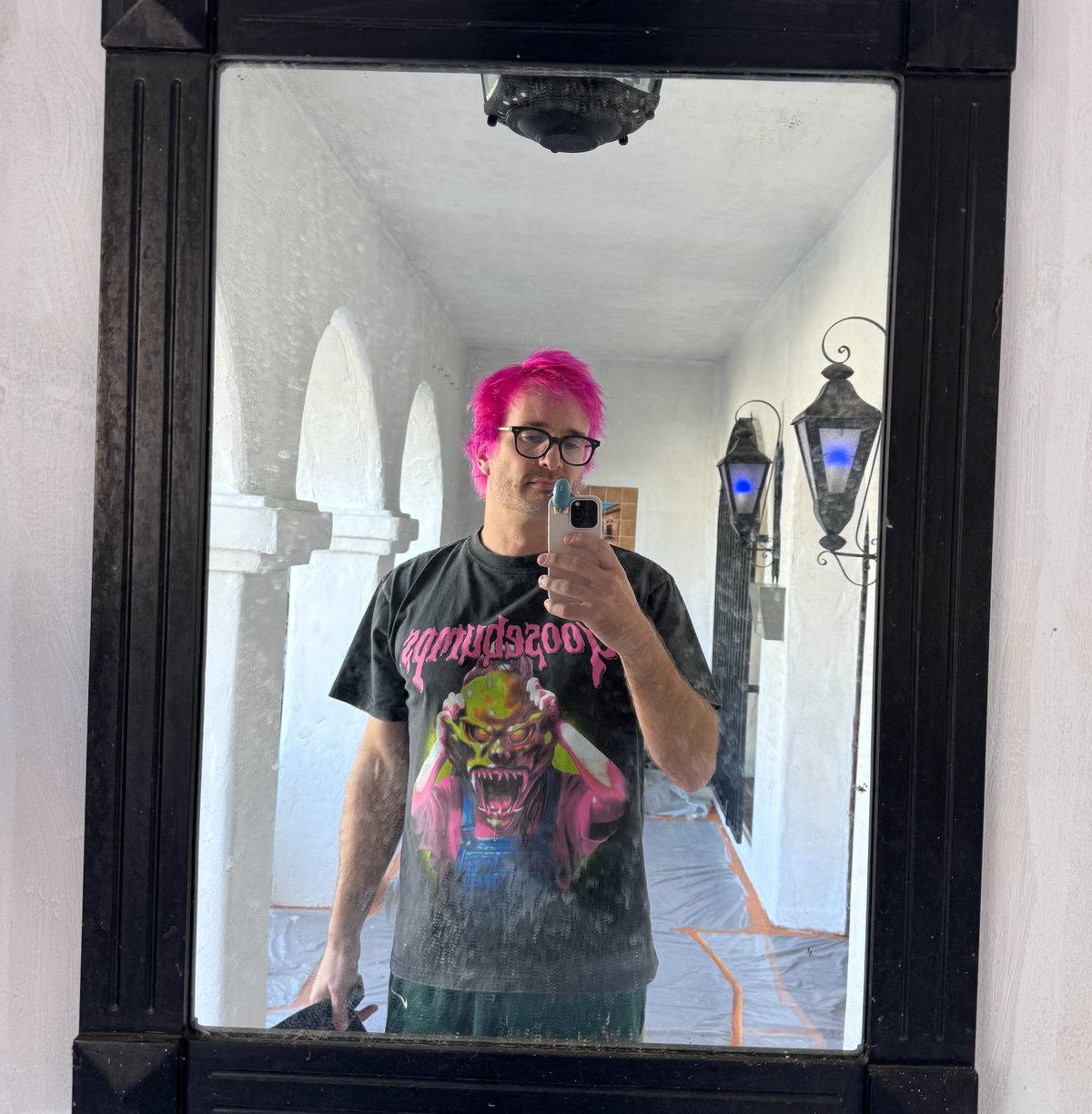 Pink hair in mirror