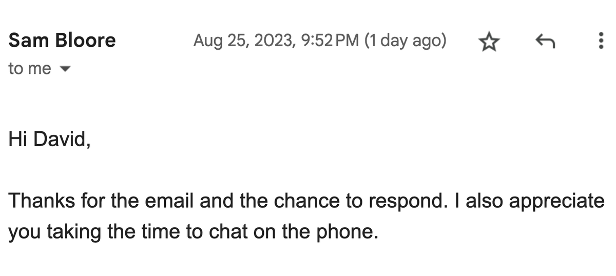 The Full Email from Dr Sam Bloore to Webworm