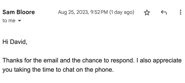 The Full Email from Dr Sam Bloore to Webworm