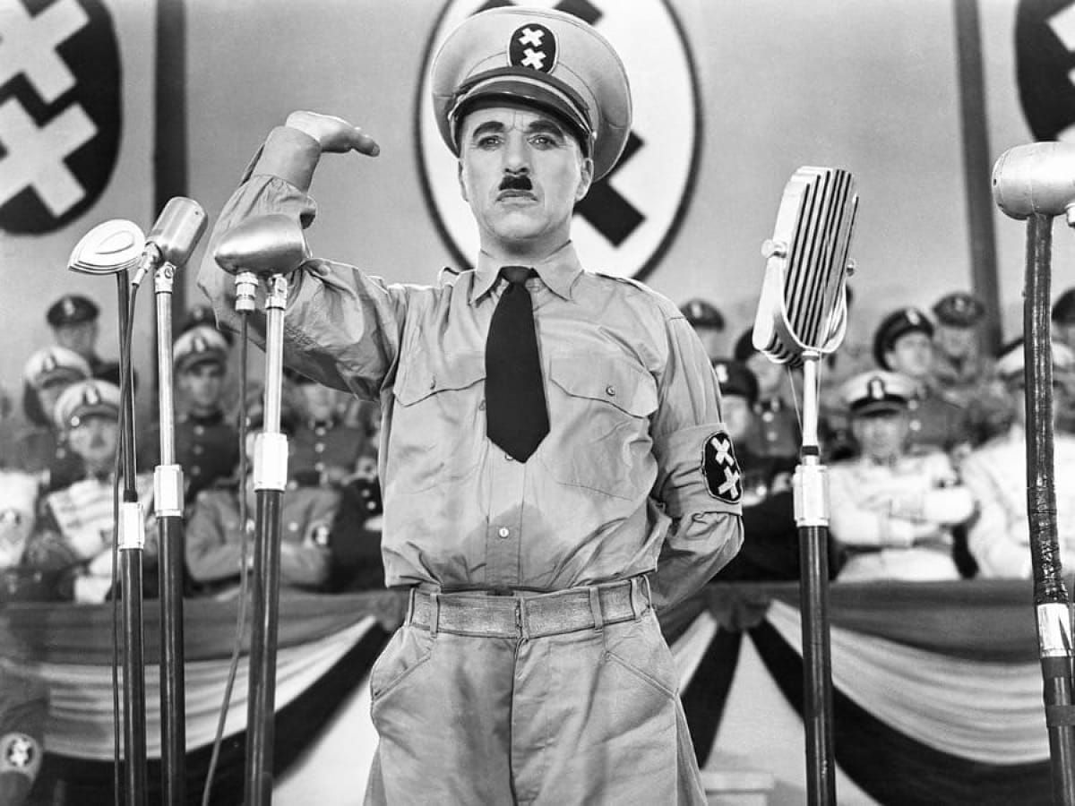 A still from Charlie Chaplin's 1940 The Great Dictator.